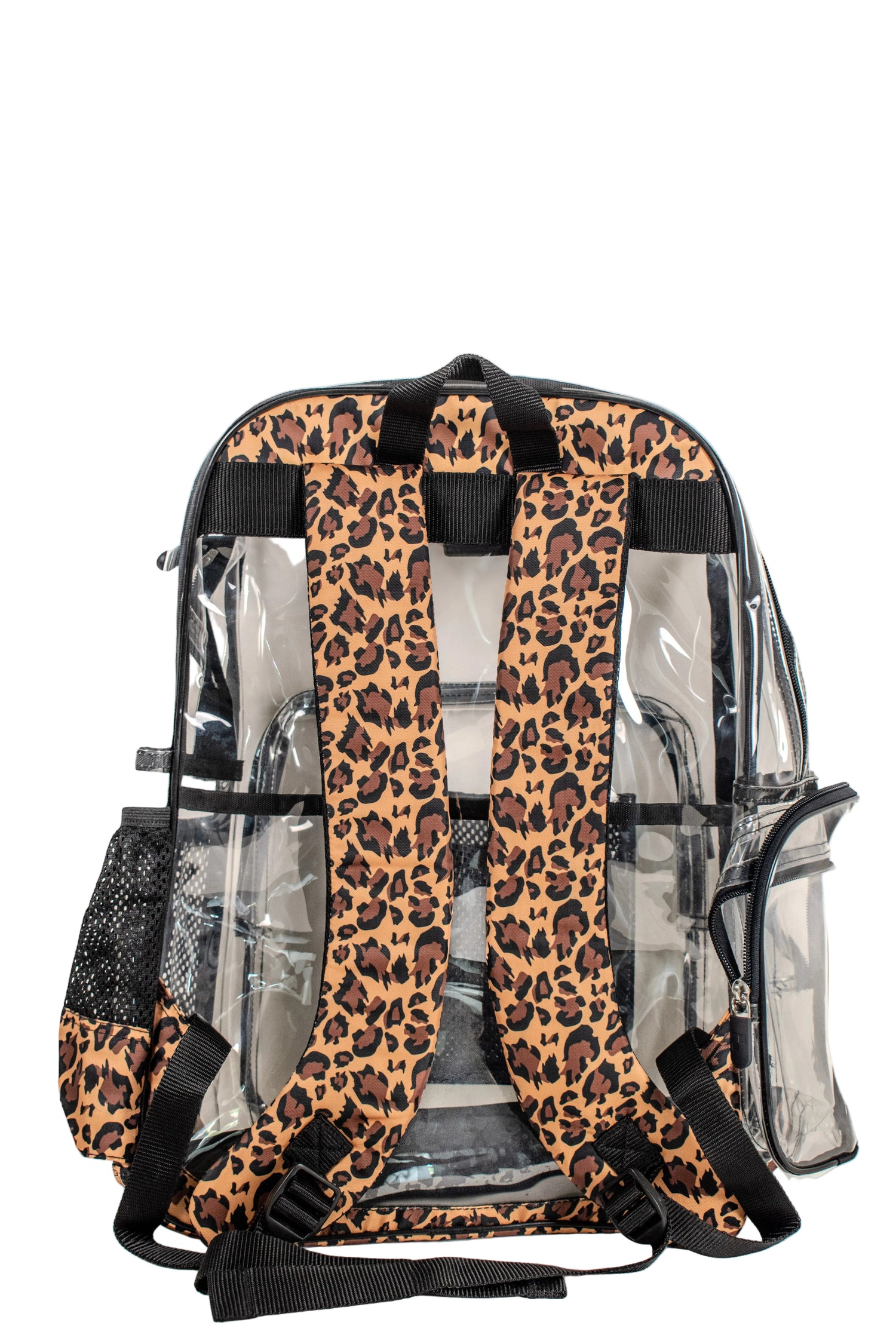 Heavy Duty Clear Backpack With Mesh Organizer (Wild Leopard, Large)