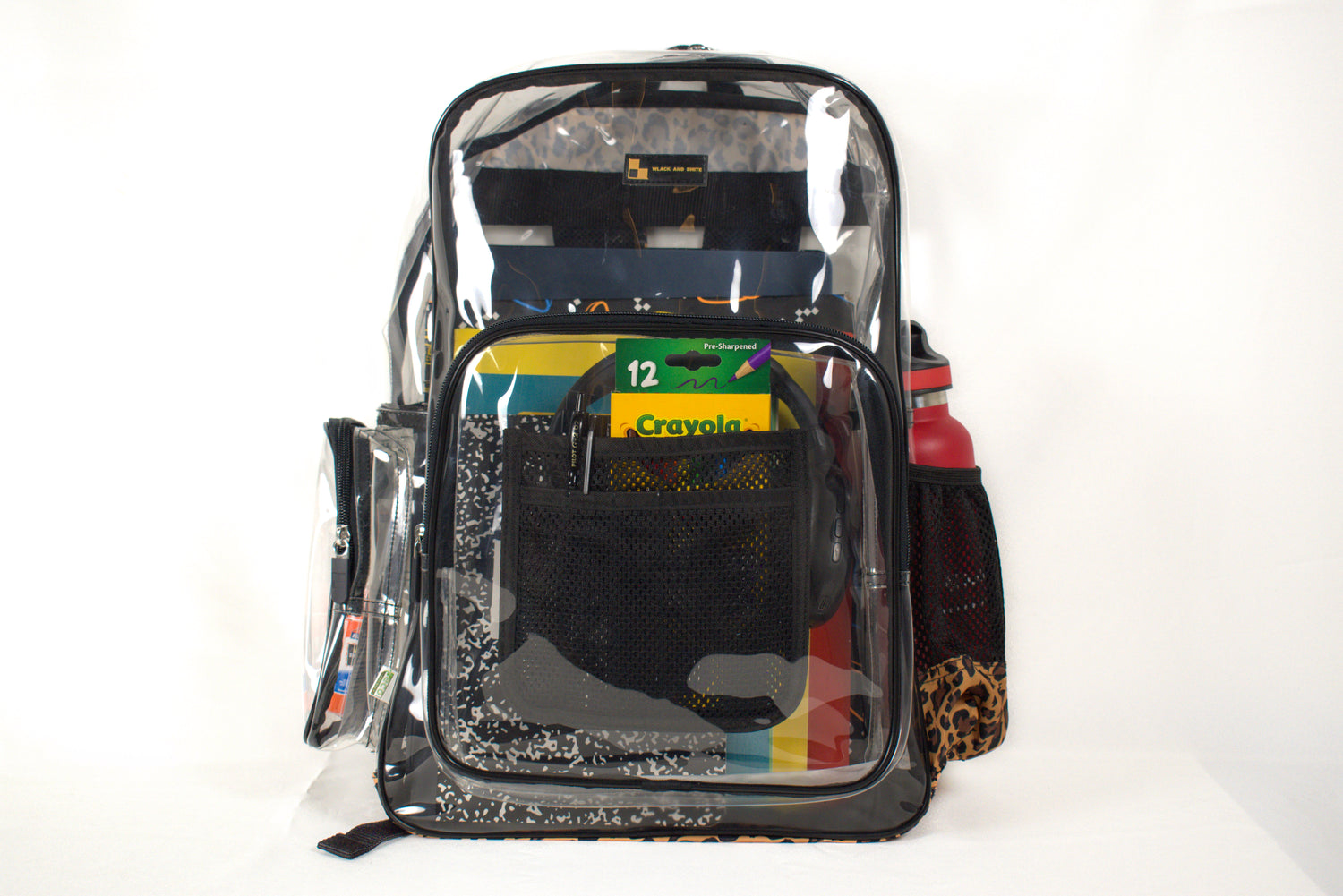 Heavy Duty Clear Backpack With Mesh Organizer (Wild Leopard, Large)