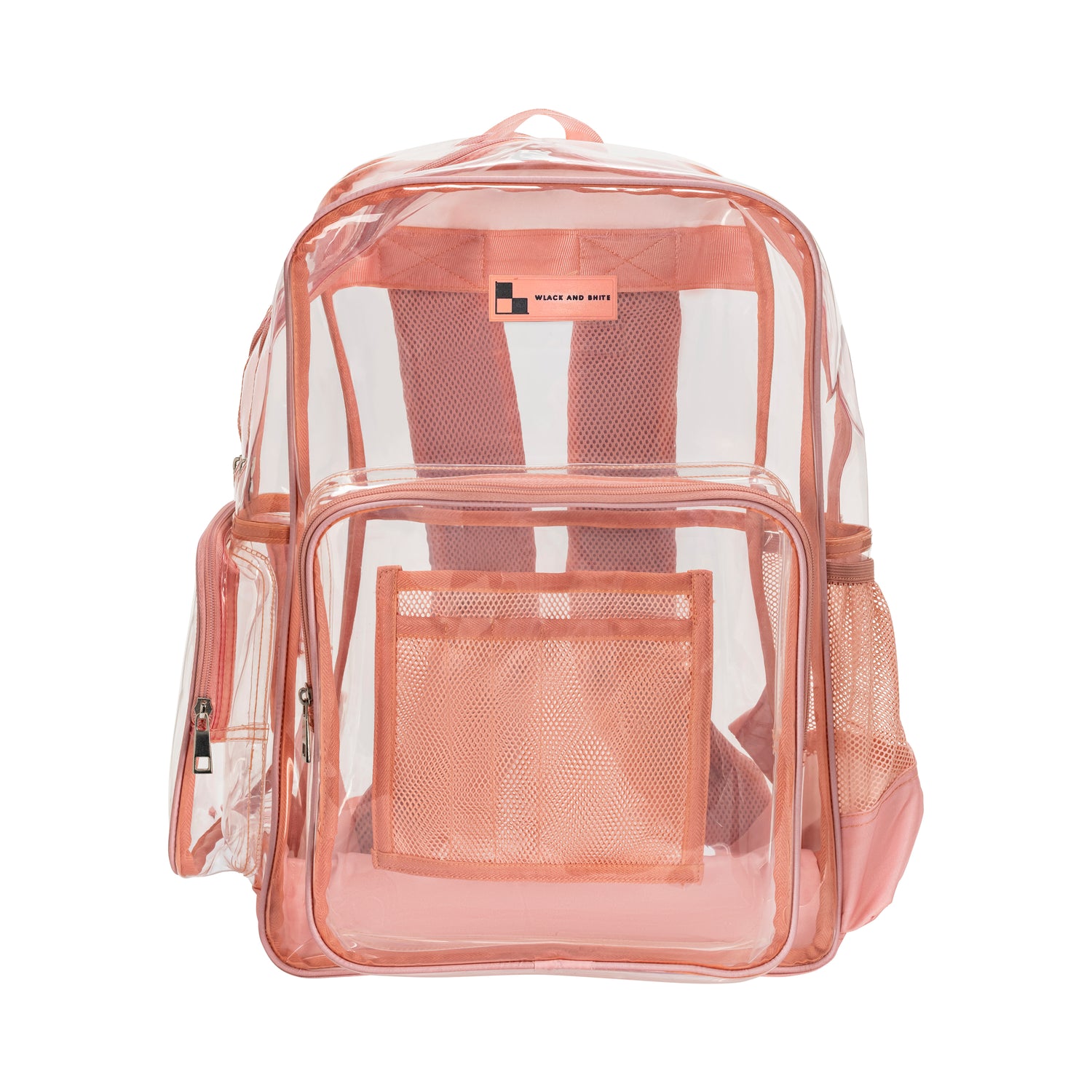 Heavy Duty Clear Backpack With Mesh Organizer (Rose Gold, Large)