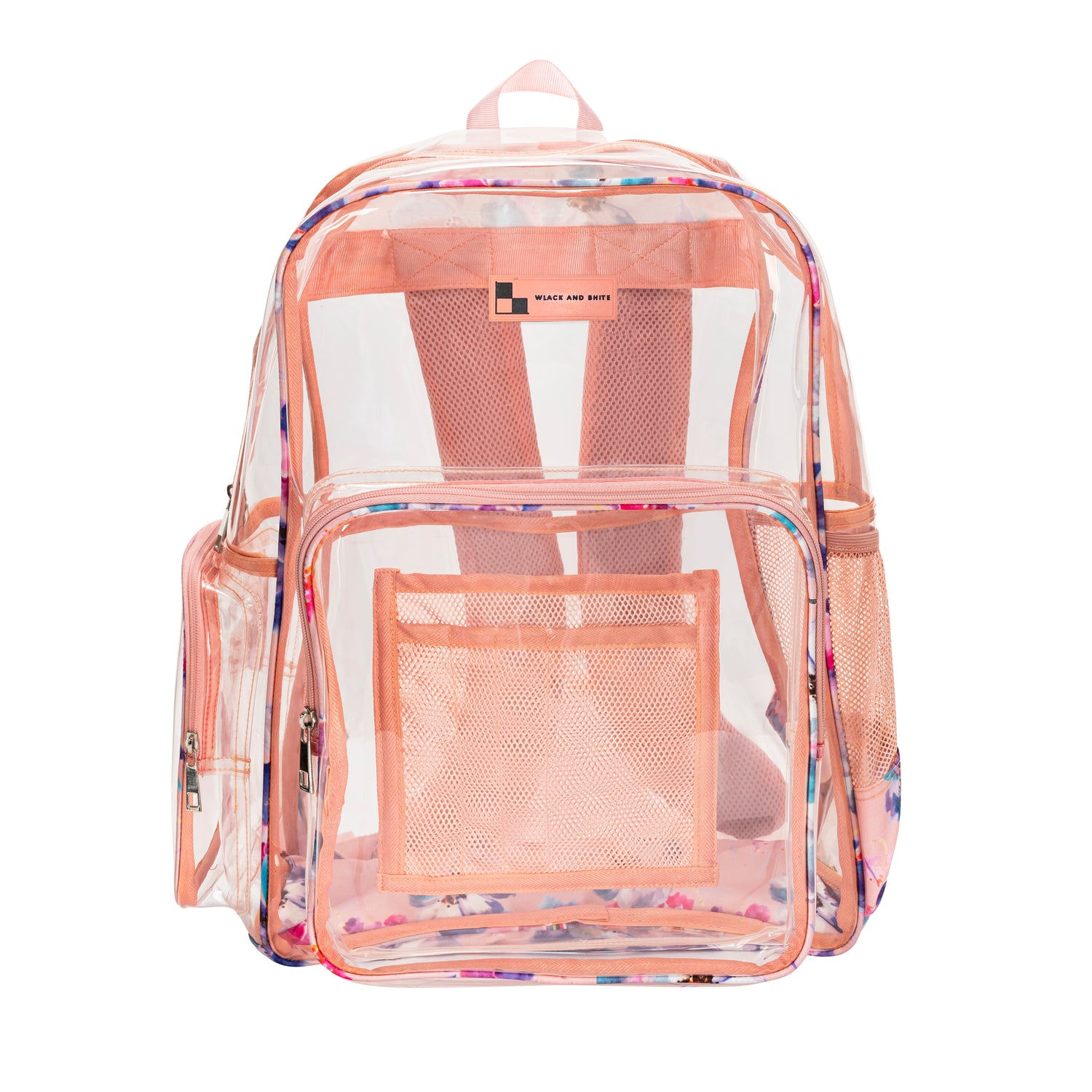 Heavy Duty Clear Backpack With Mesh Organizer (Pastel Petals, Medium)