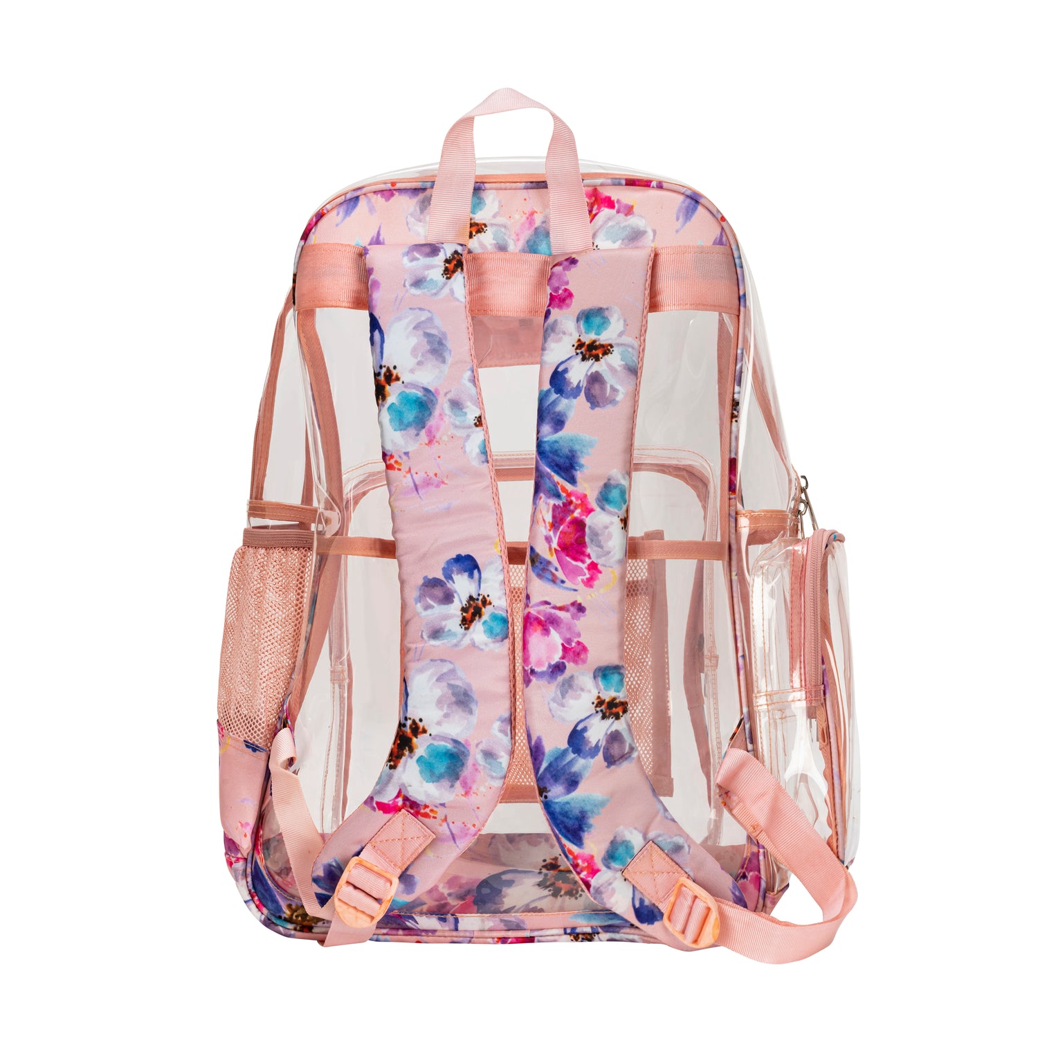 Heavy Duty Clear Backpack With Mesh Organizer (Pastel Petals, Medium)