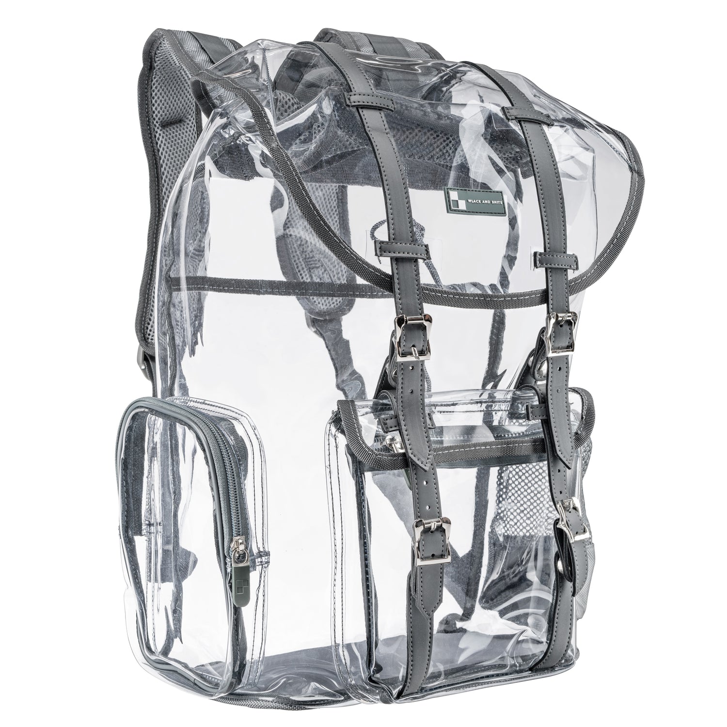 Heavy Duty Clear Backpack / Urban Knapsack With Front And Side Pouches