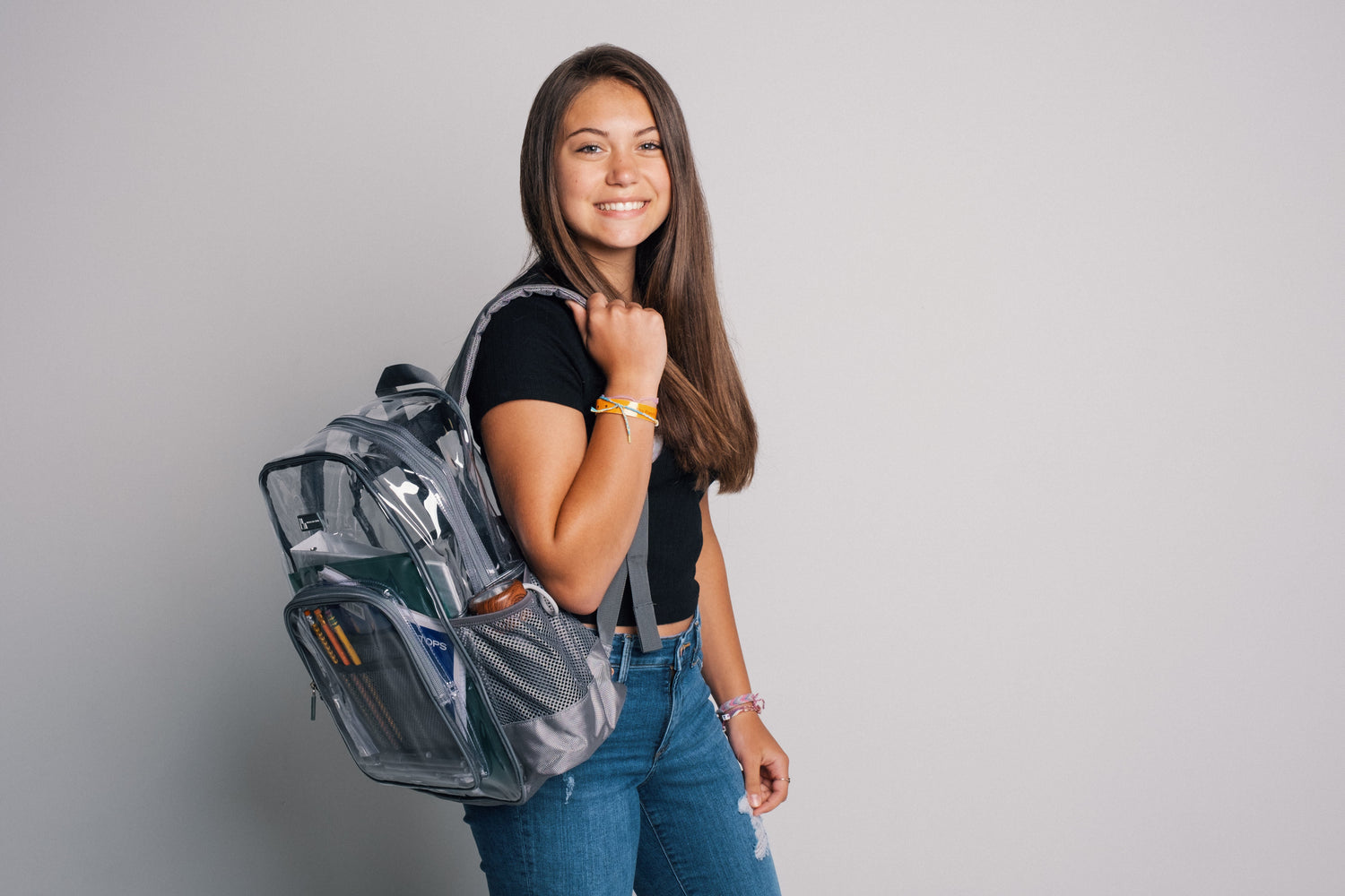 AMERICAN HERITAGE SCHOOL DISTRICT EXCLUSIVE | Heavy Duty Clear Backpack With Mesh Organizer (Large)