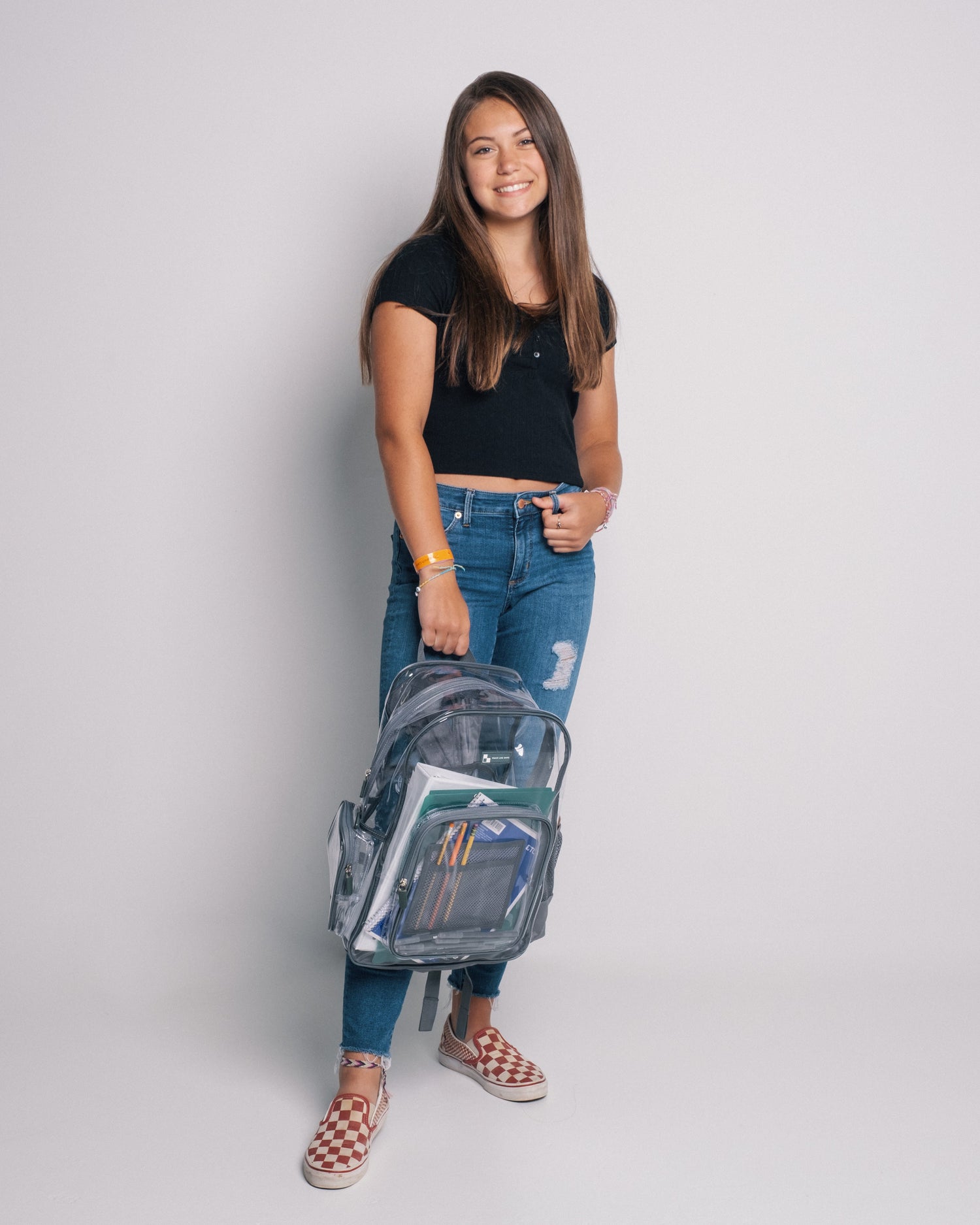 AMERICAN HERITAGE SCHOOL DISTRICT EXCLUSIVE | Heavy Duty Clear Backpack With Mesh Organizer (Large)