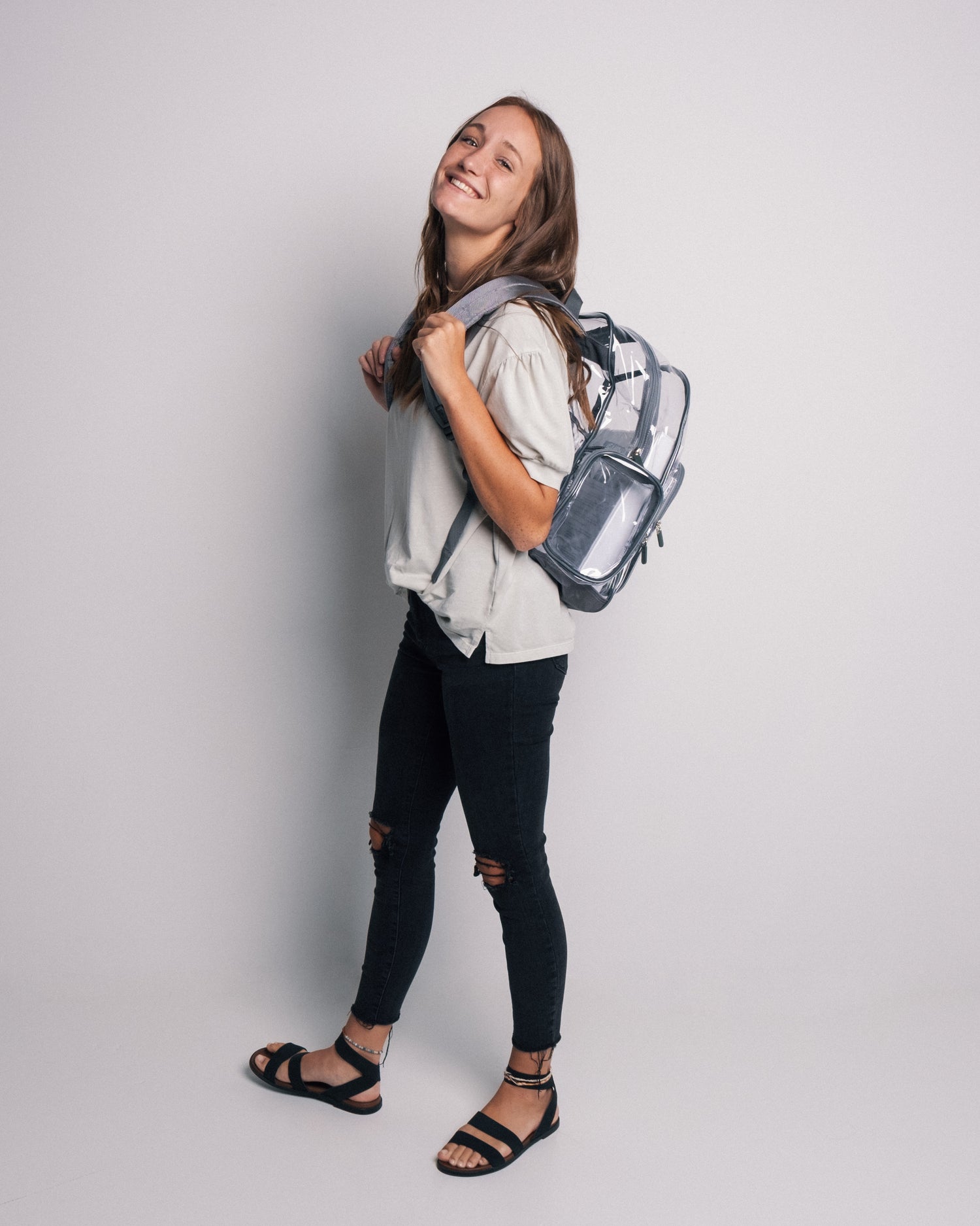 Heavy Duty Clear Backpack With Mesh Organizer (Large)