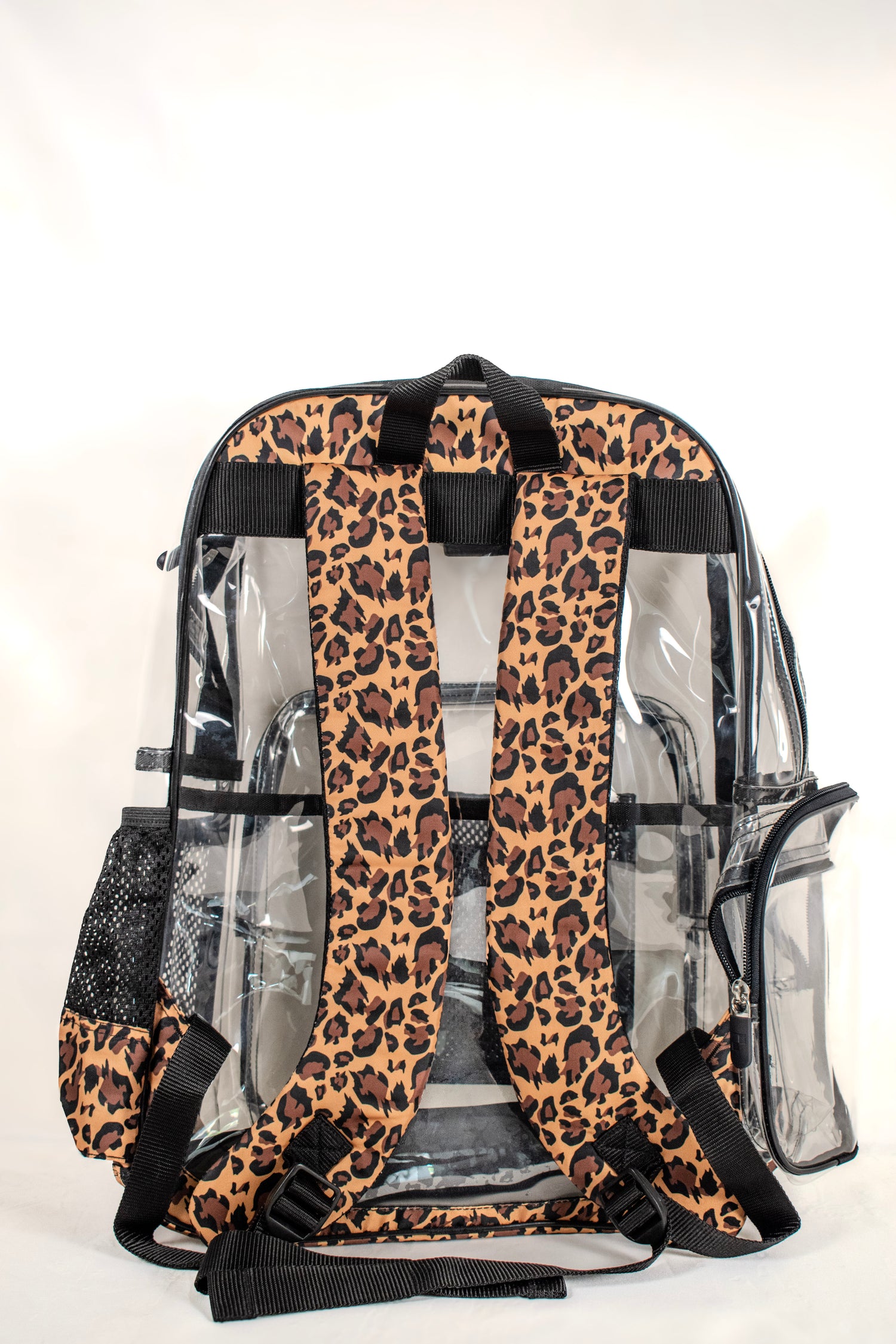 Heavy Duty Clear Backpack With Mesh Organizer (Wild Leopard, Large)