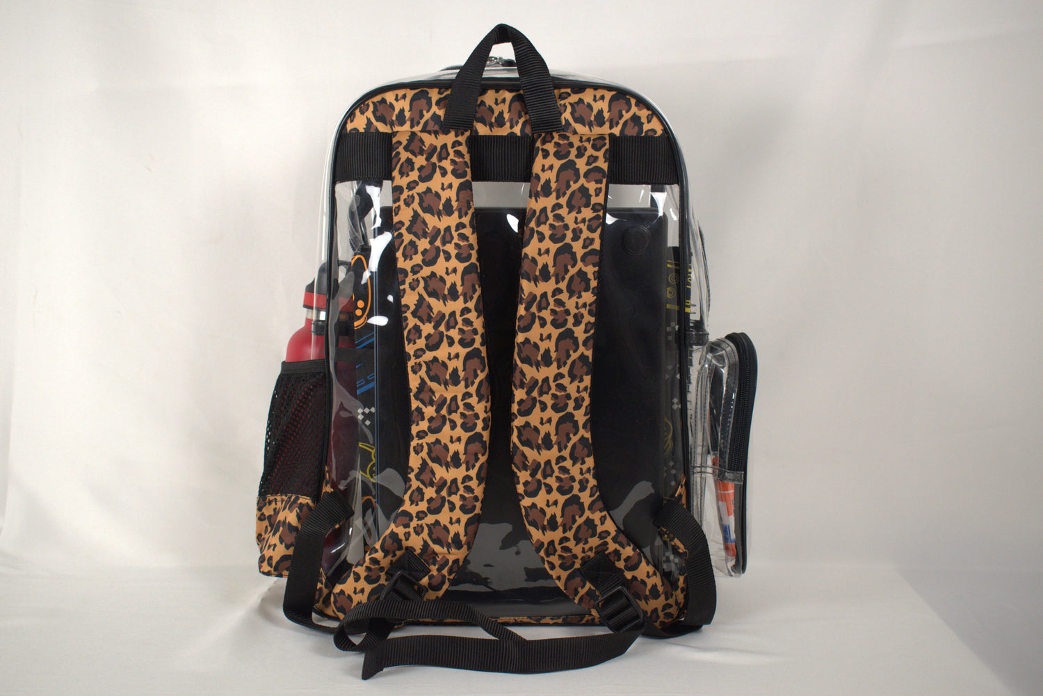 Heavy Duty Clear Backpack With Mesh Organizer (Wild Leopard, Large)