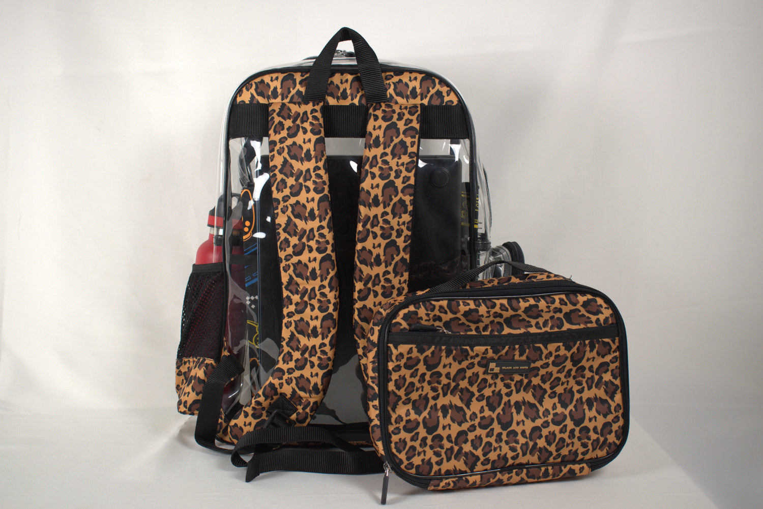Heavy Duty Clear Backpack With Mesh Organizer (Wild Leopard, Large)