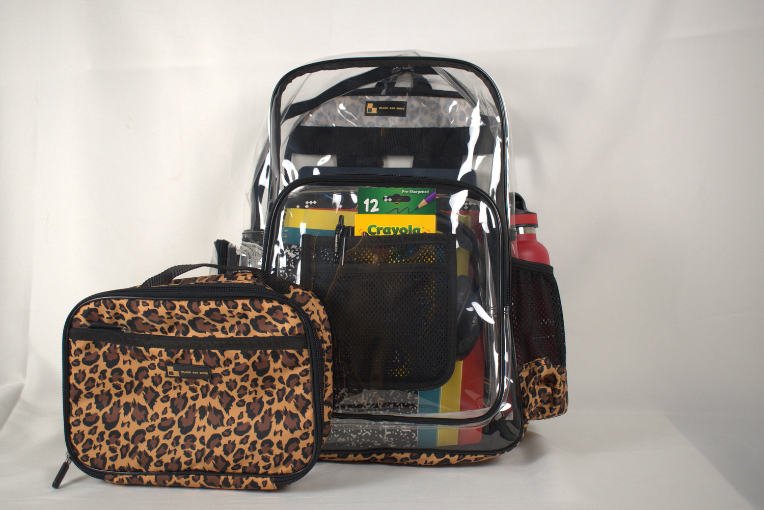 Heavy Duty Clear Backpack With Mesh Organizer (Wild Leopard, Large)