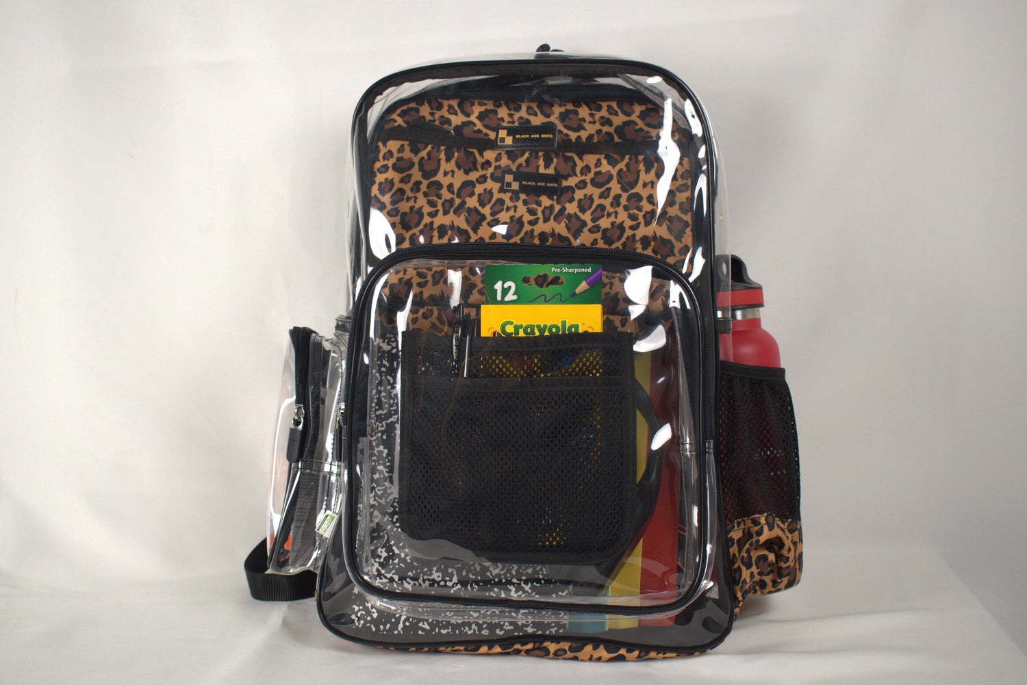 Heavy Duty Clear Backpack With Mesh Organizer (Wild Leopard, Large)