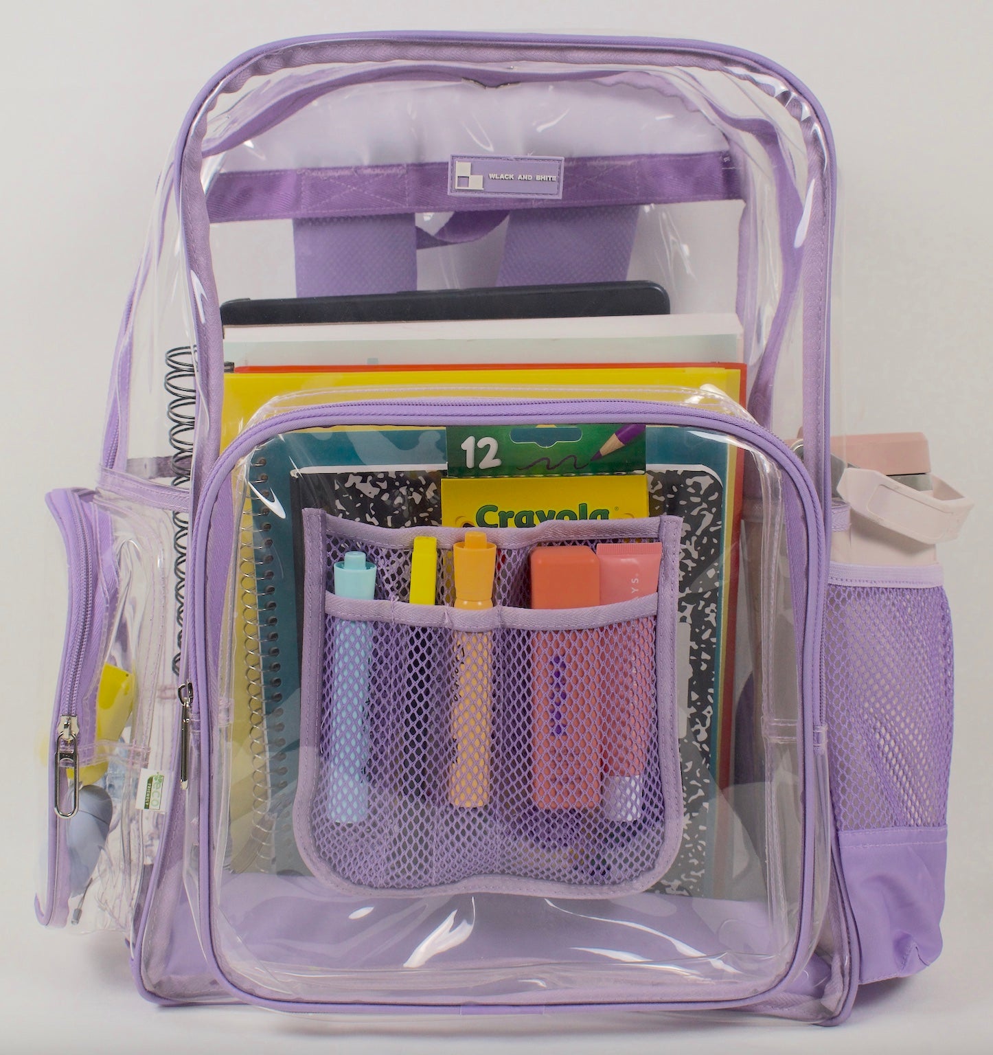 Heavy Duty Clear Backpack With Mesh Organizer (Lilac Haze, Large)