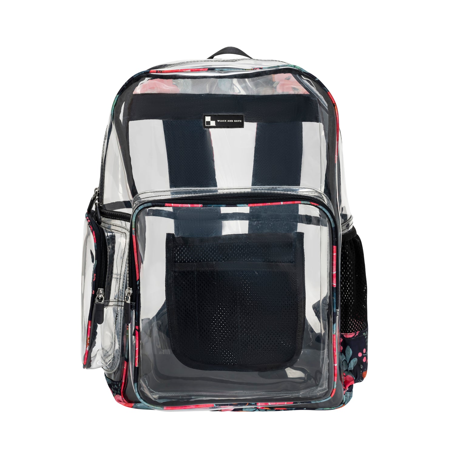 Heavy Duty Clear Backpack With Mesh Organizer (Sapphire Bloom, Large)