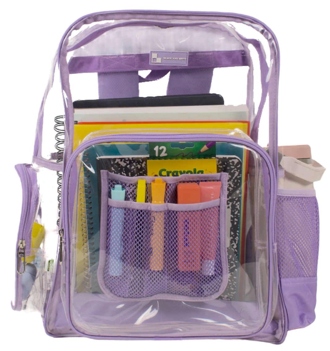 Heavy Duty Clear Backpack With Mesh Organizer (Lilac Haze, Large)