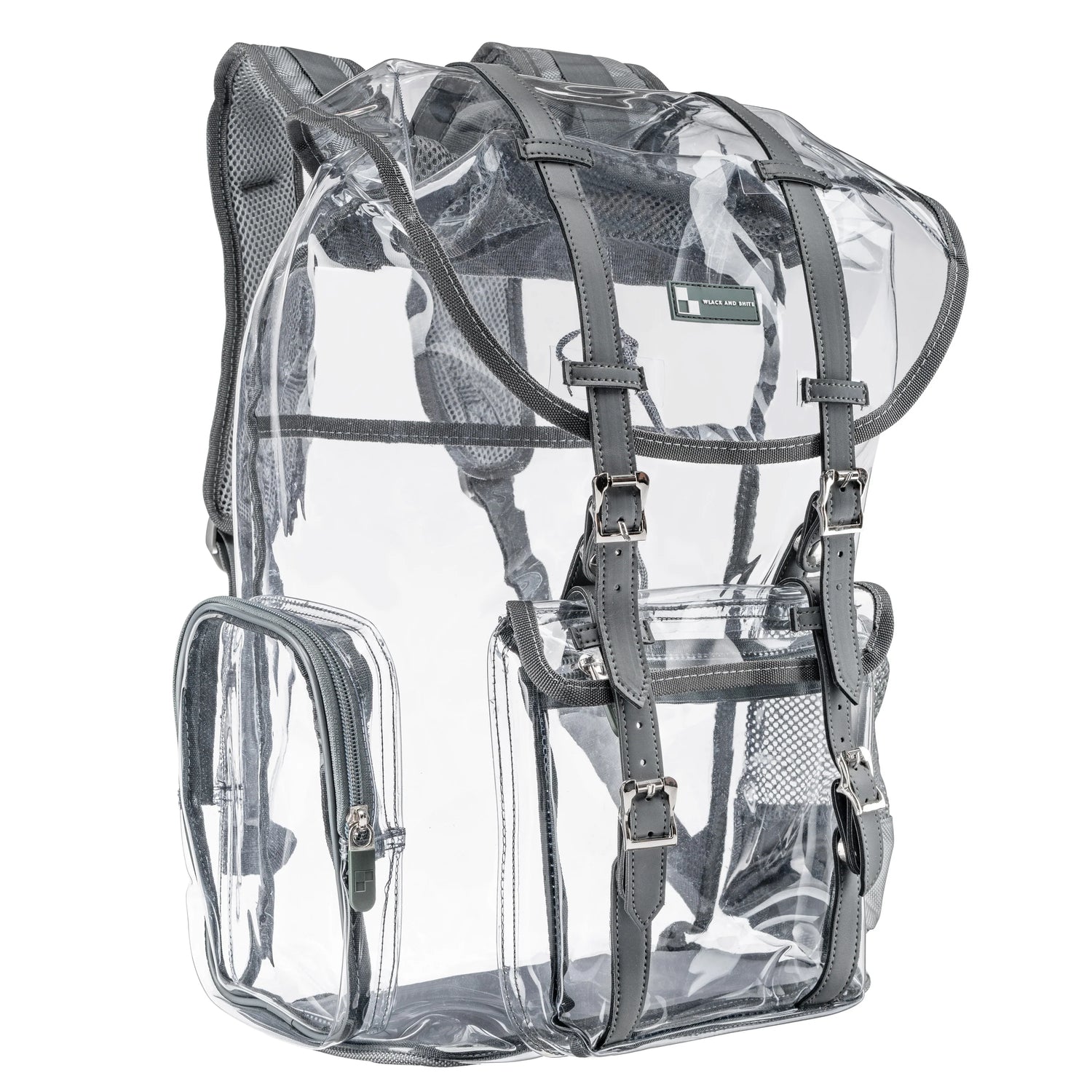 HFBC- Heavy Duty Clear Backpack / Urban Knapsack With Front And Side Pouches - Large
