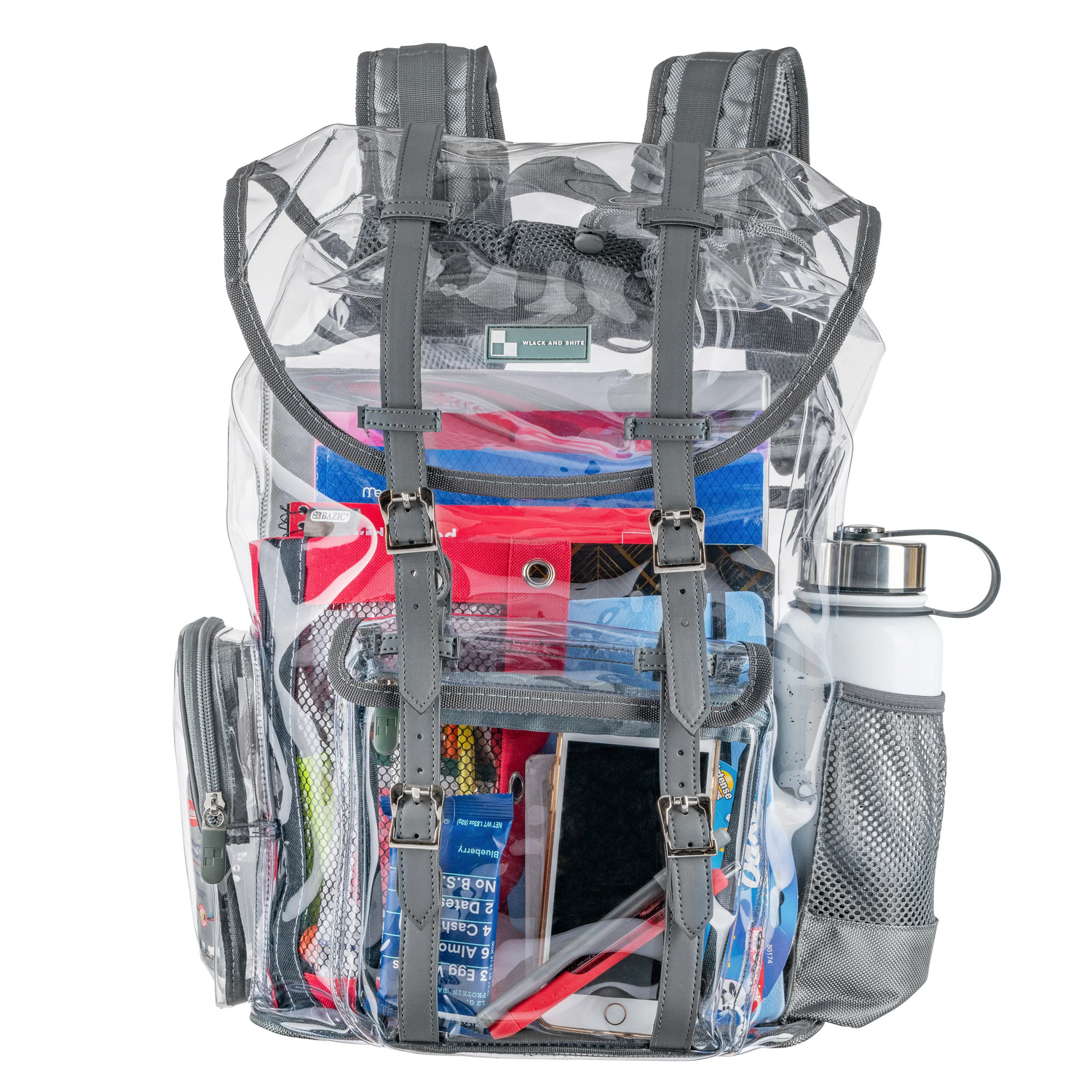 HFBC- Heavy Duty Clear Backpack / Urban Knapsack With Front And Side Pouches - Large