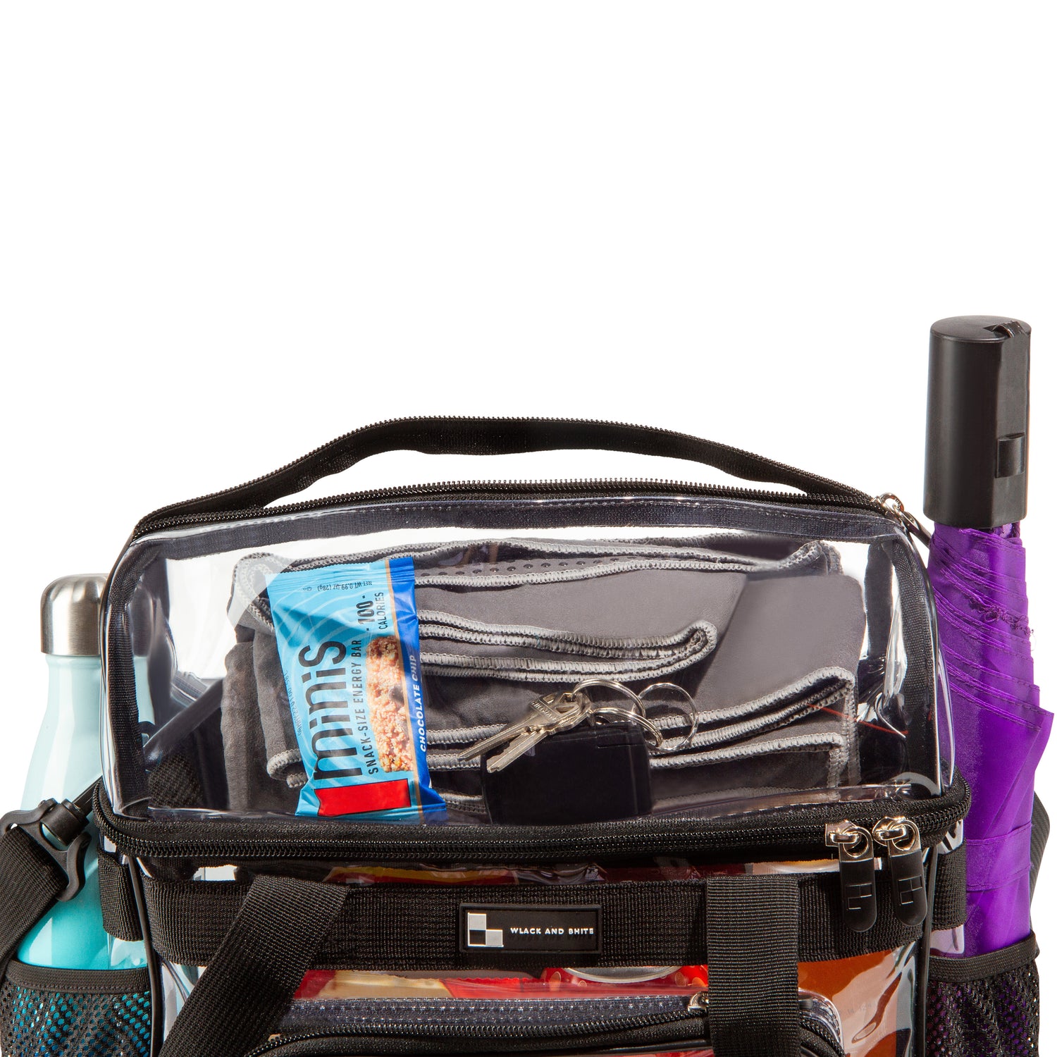 Heavy Duty Clear Stadium Approved Bags, Lunch Tote with Top Pocket (Large)