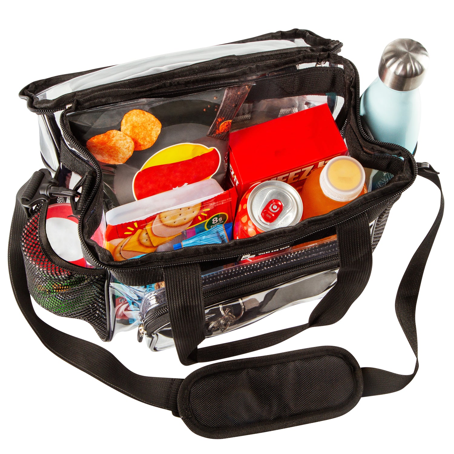 Heavy Duty Clear Stadium Approved Bags, Lunch Tote with Top Pocket (Large)