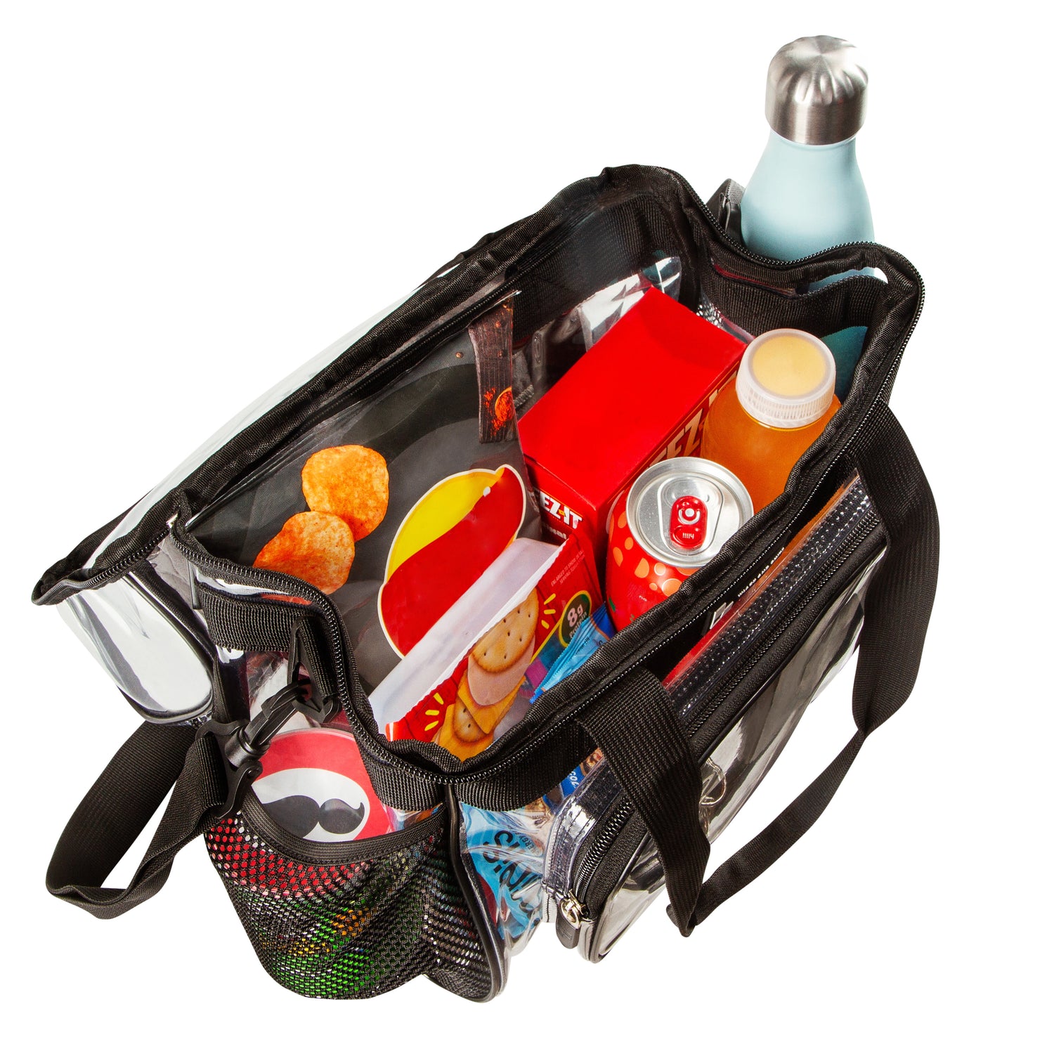 Heavy Duty Clear Stadium Approved Bags, Lunch Tote with Top Pocket (Large)
