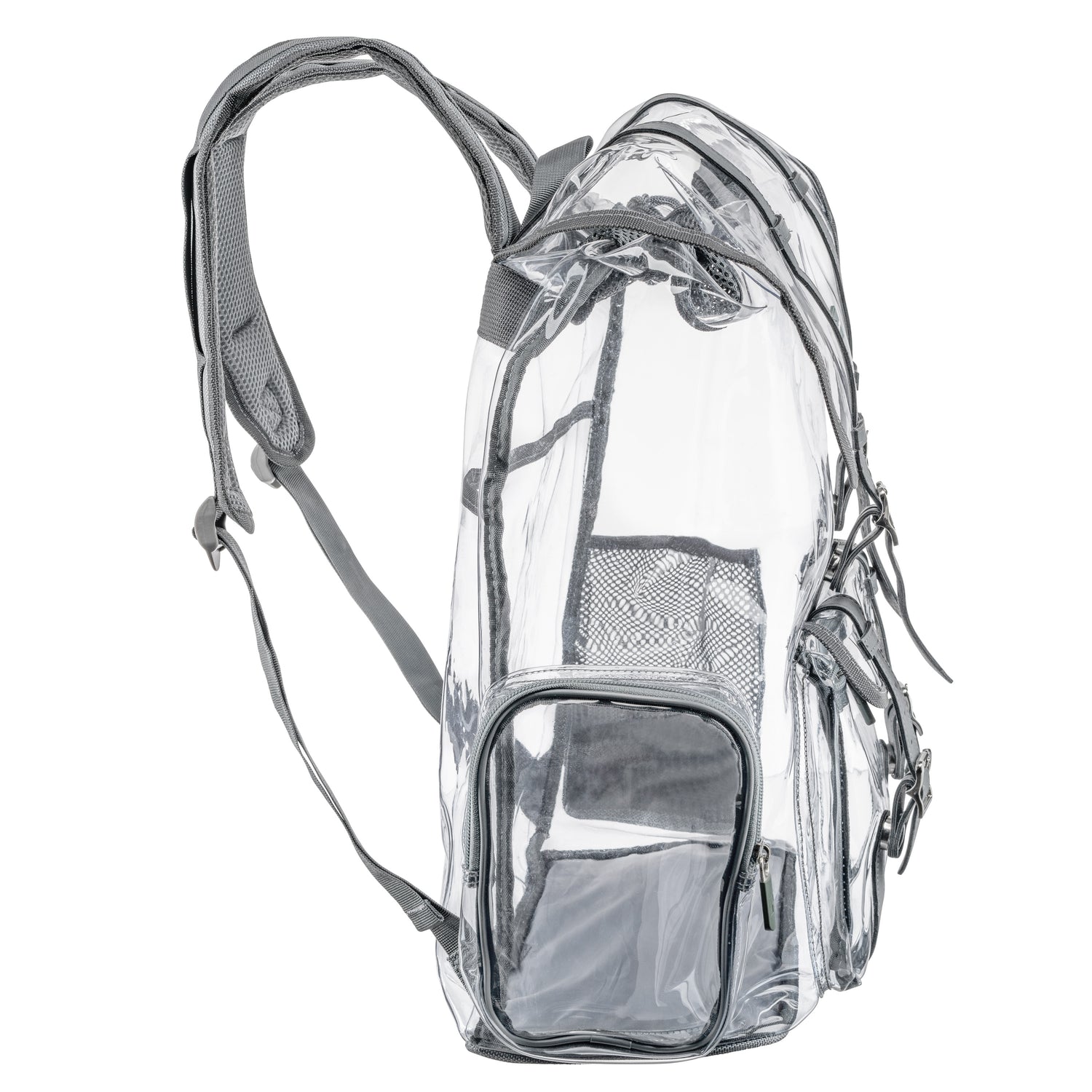Heavy Duty Clear Backpack / Urban Knapsack With Front And Side Pouches