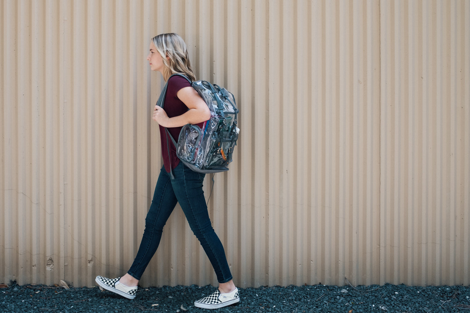 Heavy Duty Clear Backpack / Urban Knapsack With Front And Side Pouches - Large