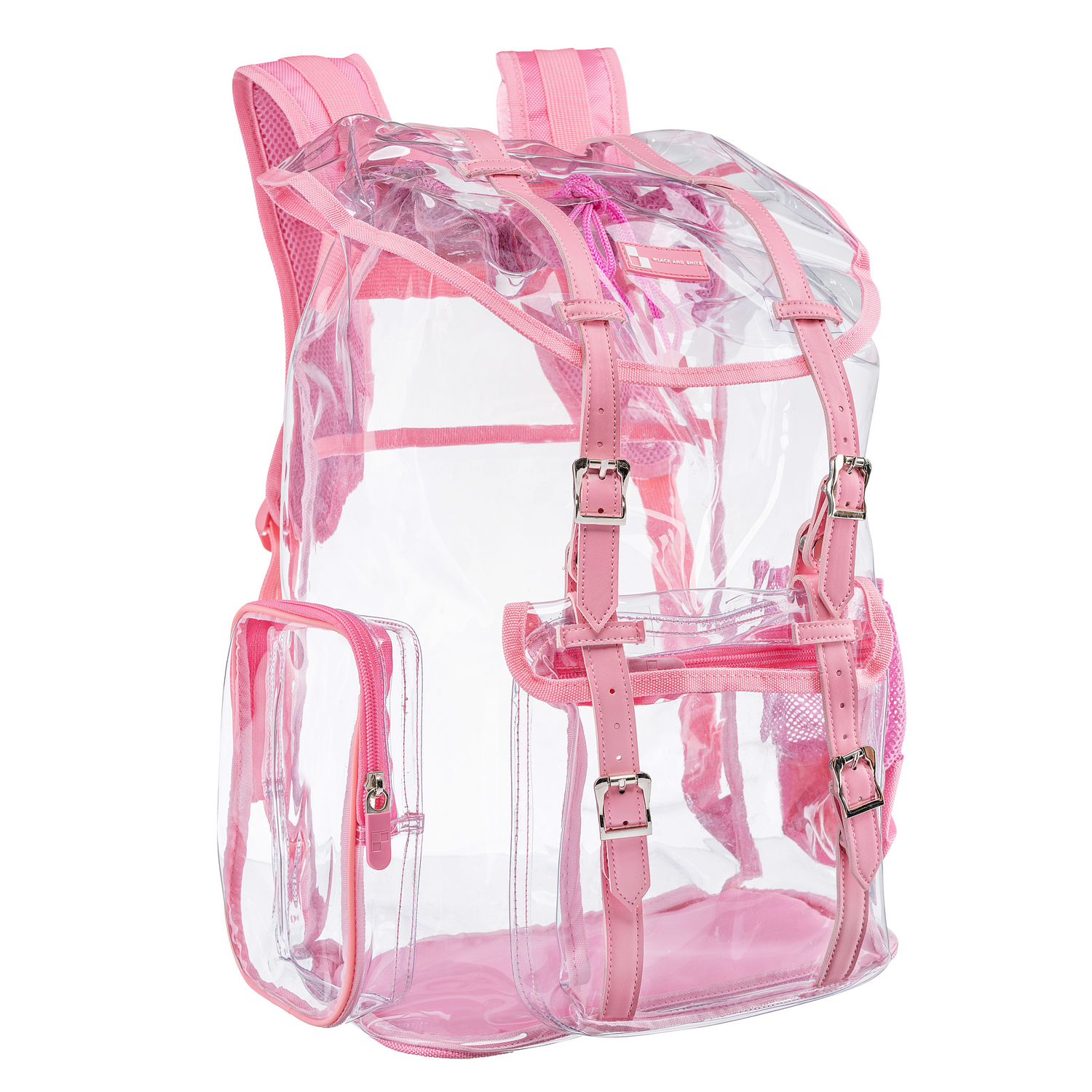 Heavy Duty Clear Backpack / Urban Knapsack With Front And Side Pouches  (Large)